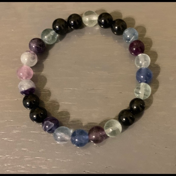 Handmade Rainbow Fluorite/Black Obsidian Bracelet - Picture 2 of 3